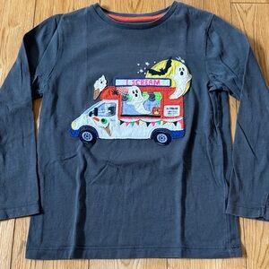 Mini Boden Dark Gray Appliqué Ghost Ice Cream Truck Long Sleeve Tee Sz 6/7Y